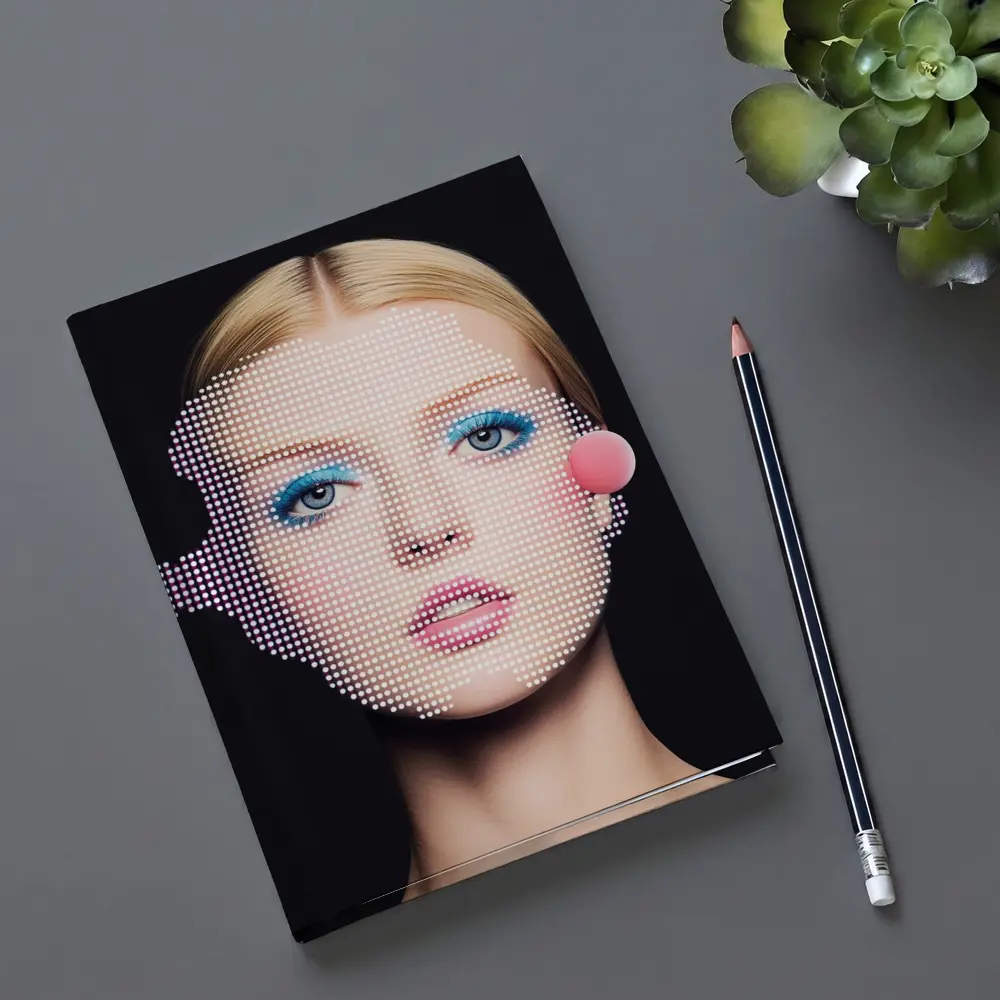 Pop Art Woman Face Blue Makeup Black – Notebooks