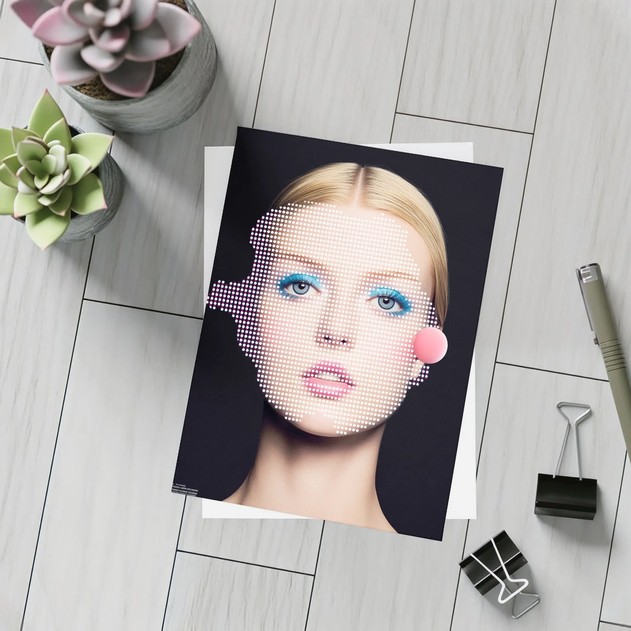 Pop Art Woman Face Blue Makeup Black – Postcards