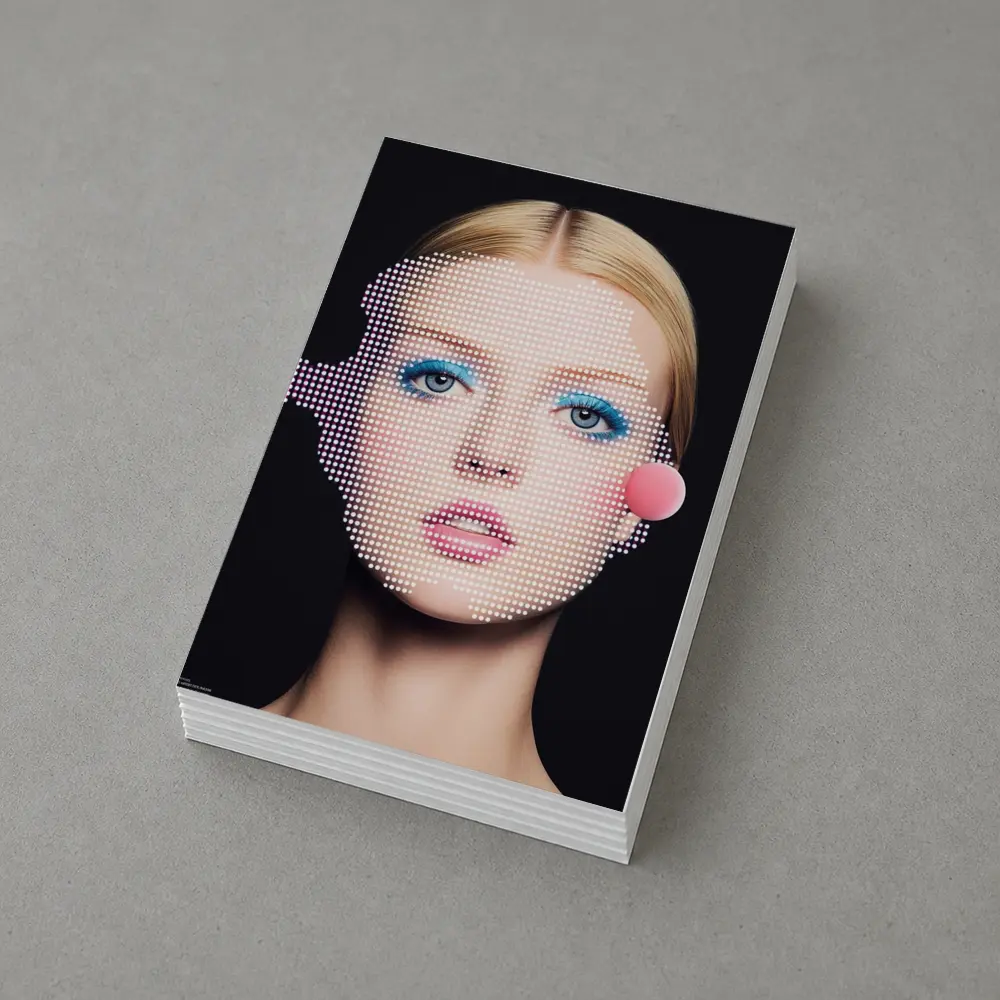 Pop Art Woman Face Blue Makeup Black – Postcards