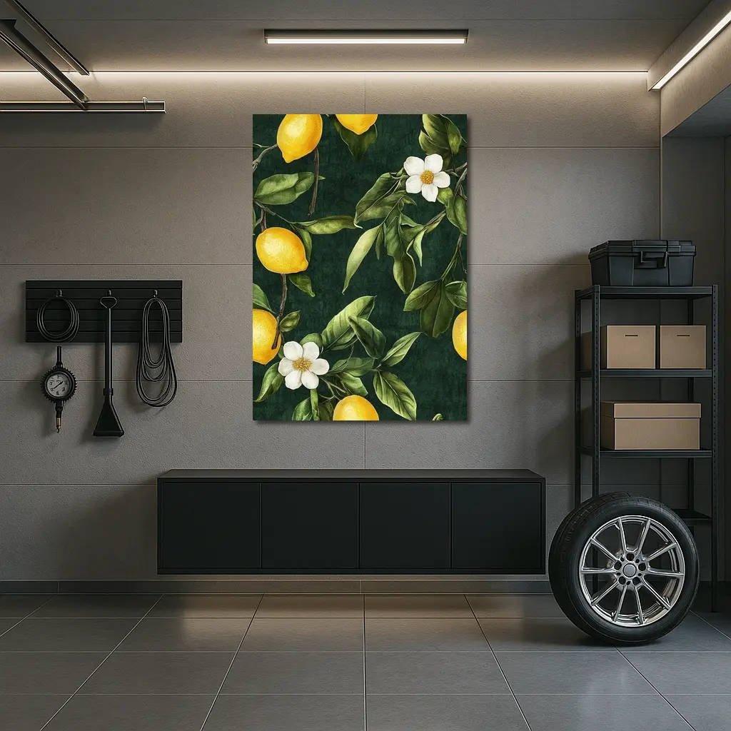 Lemon Branches White Flowers Dark Green – Wall Art