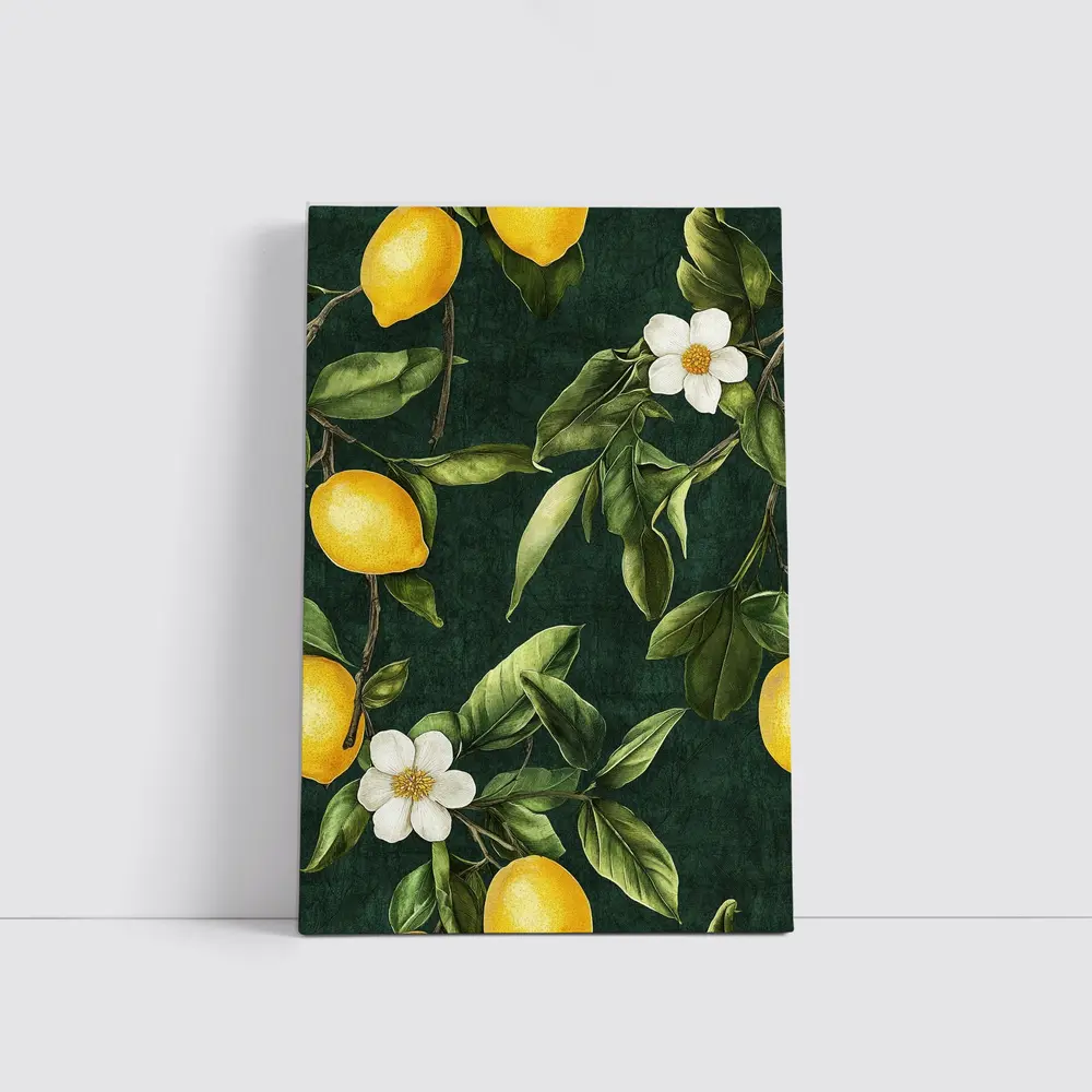 Lemon Branches White Flowers Dark Green – Wall Art