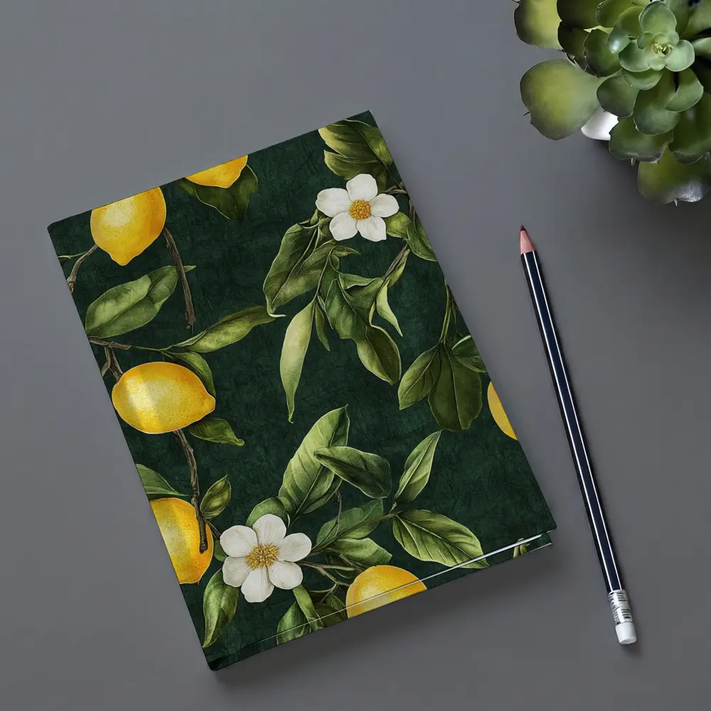 Lemon Branches White Flowers Dark Green – Notebooks