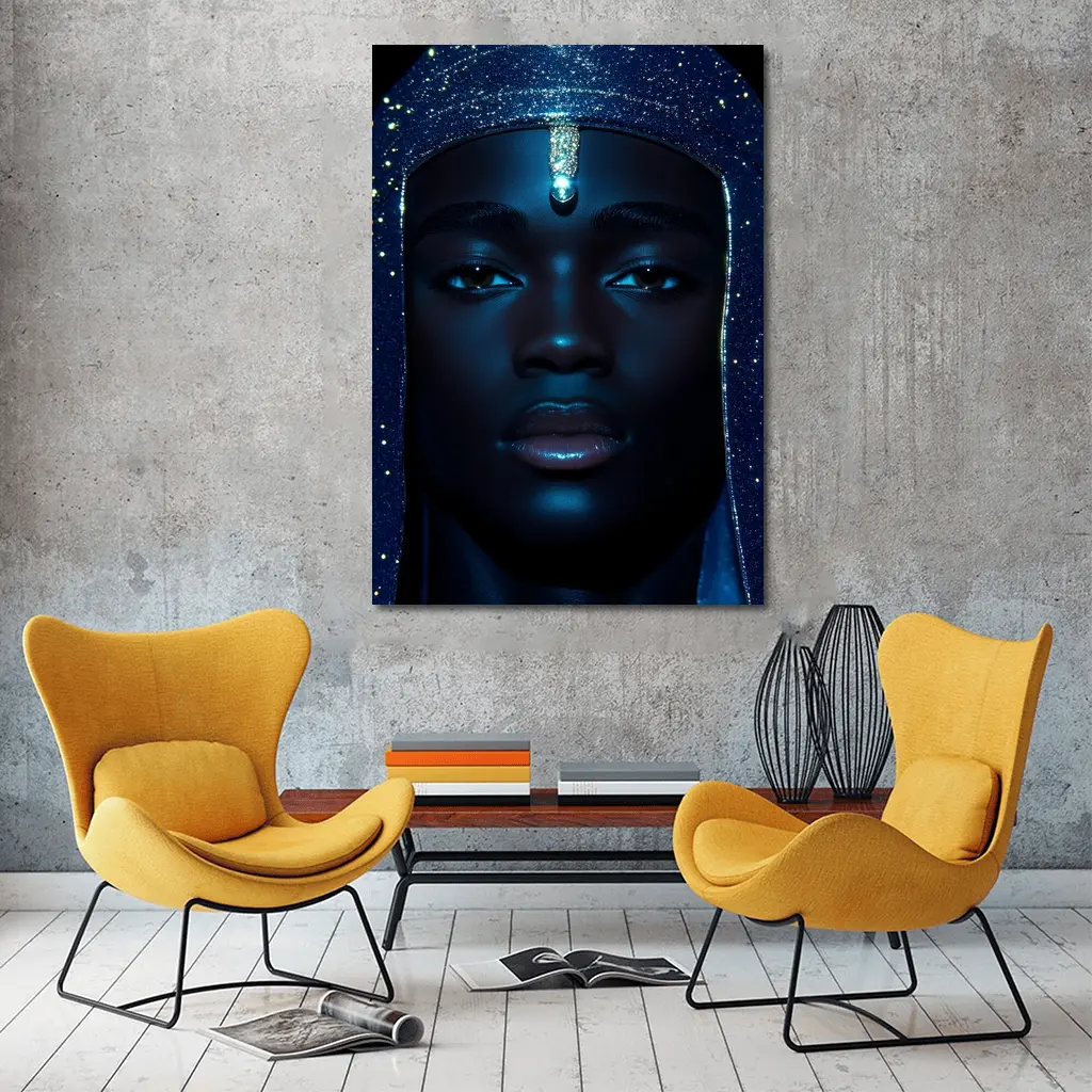 Celestial Portrait Blue Glitter Night Sky – Wall Art