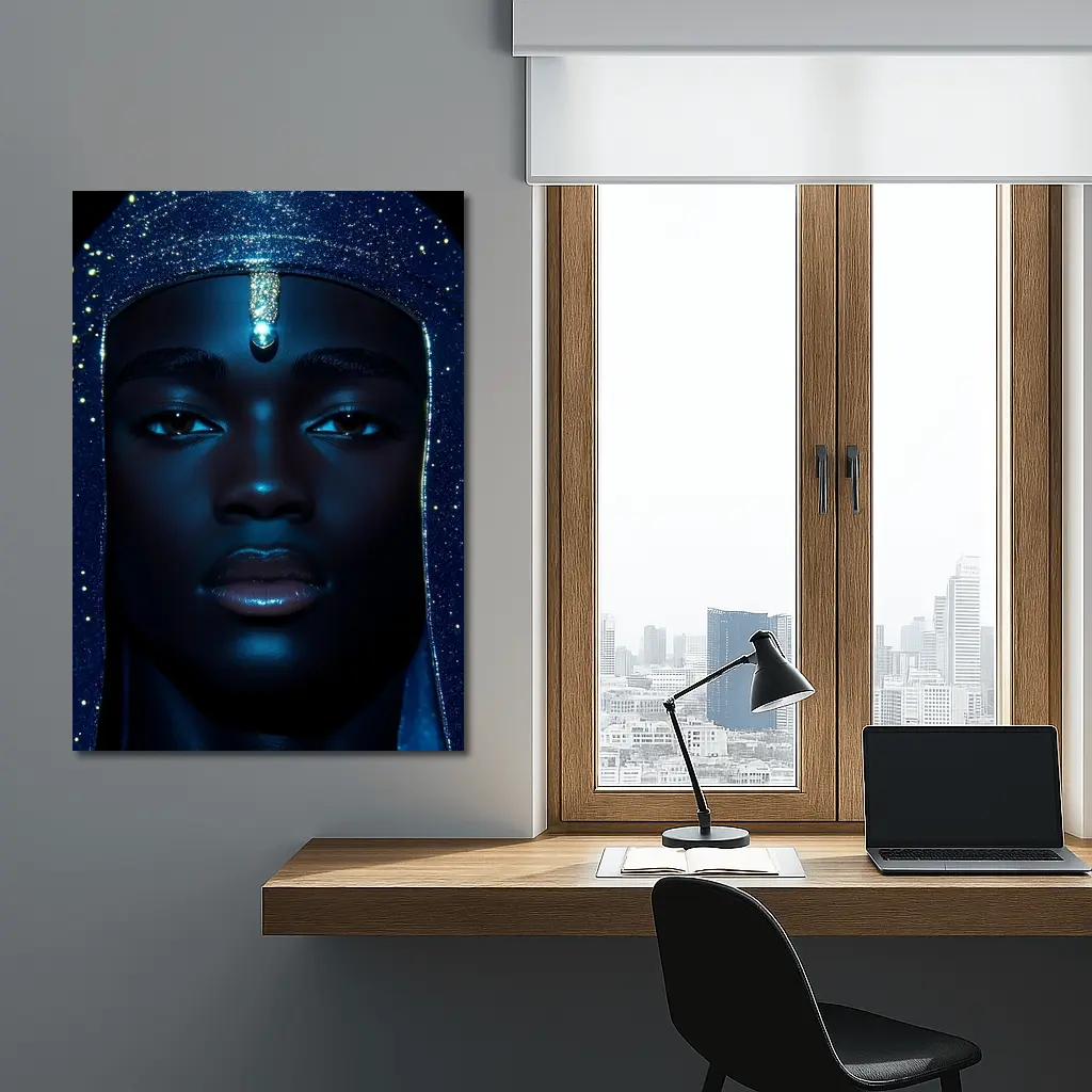 Celestial Portrait Blue Glitter Night Sky – Wall Art