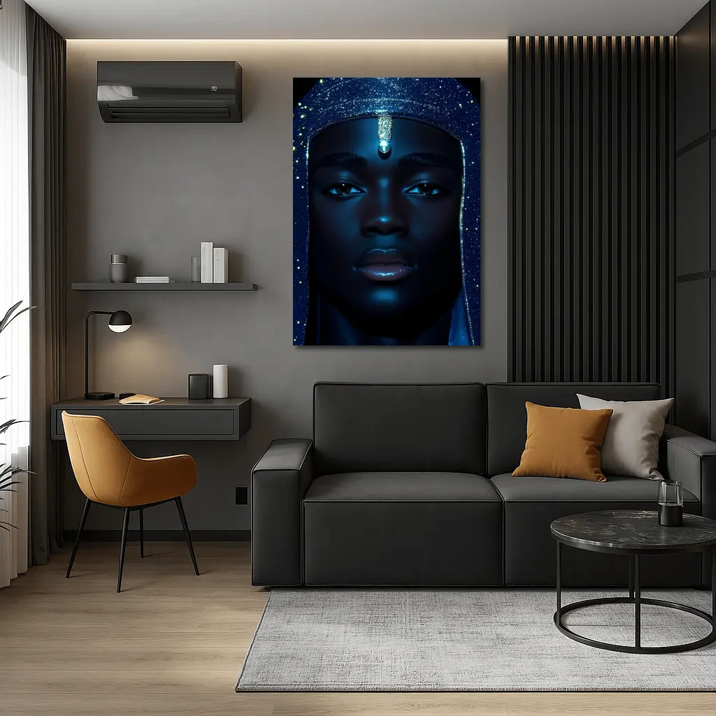 Celestial Portrait Blue Glitter Night Sky – Wall Art