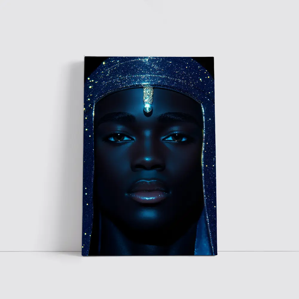 Celestial Portrait Blue Glitter Night Sky – Wall Art