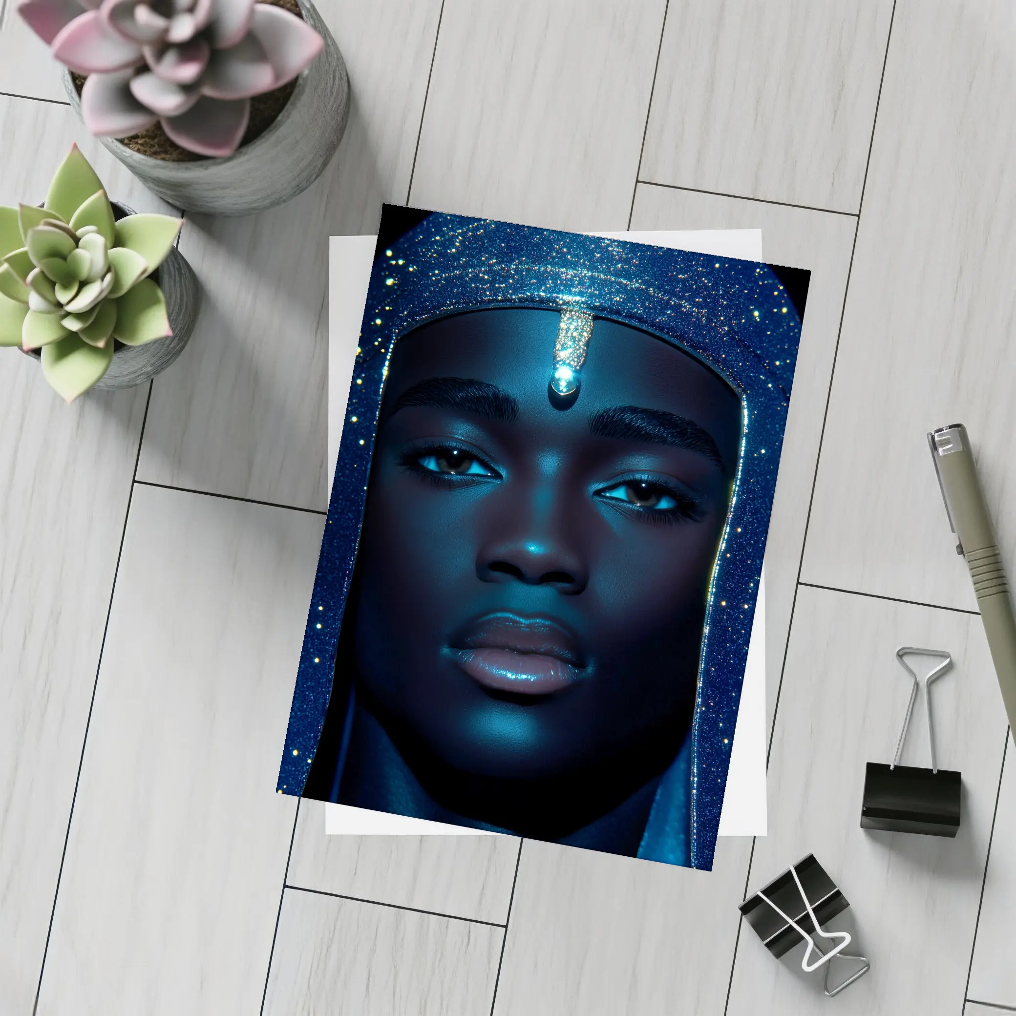 Celestial Portrait Blue Glitter Night Sky – Postcards