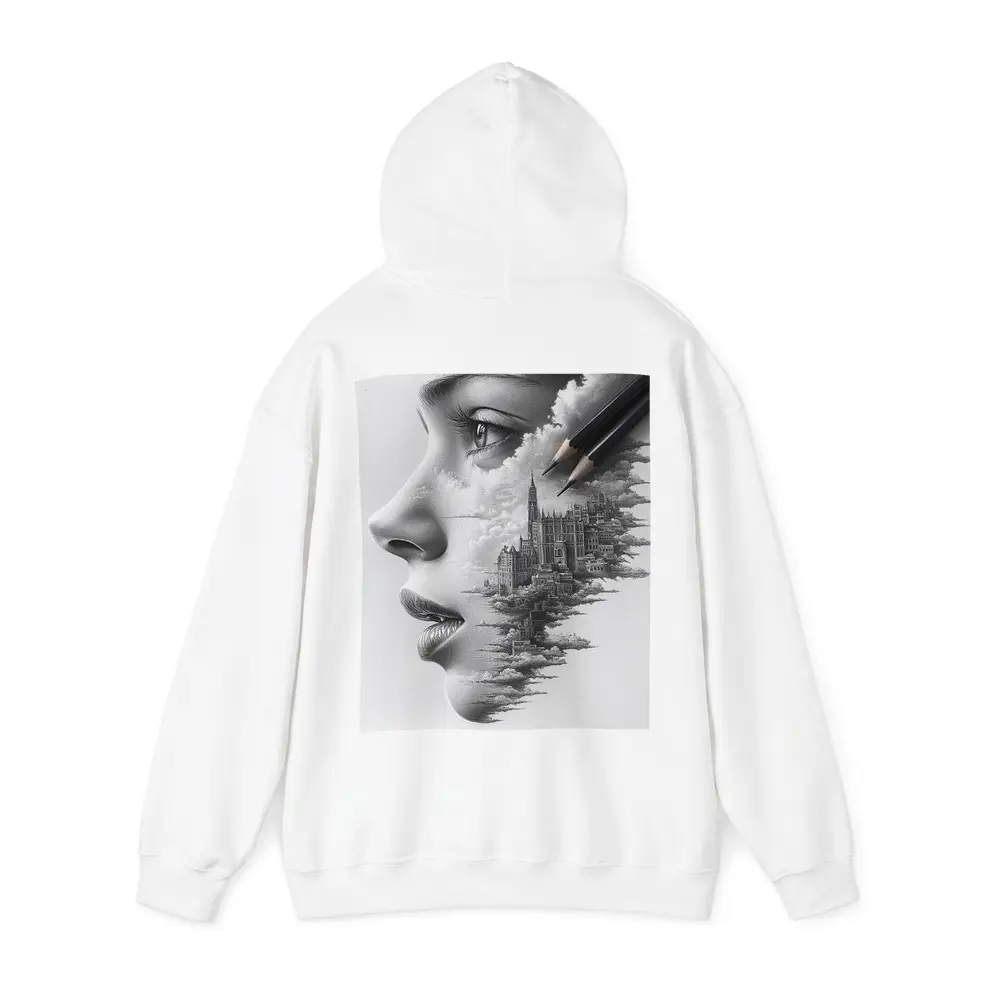 Woman Face City Skyline Pencil Drawing Art – Hoodies
