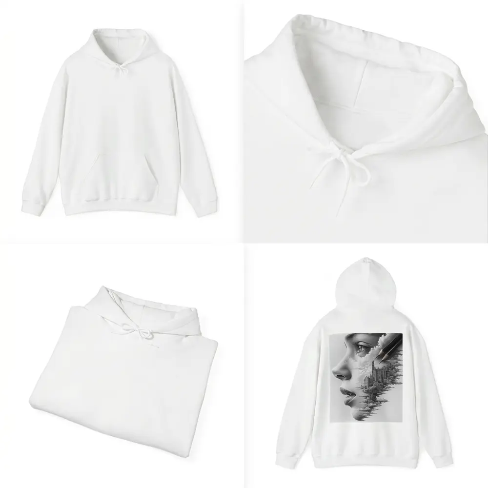Woman Face City Skyline Pencil Drawing Art – Hoodies