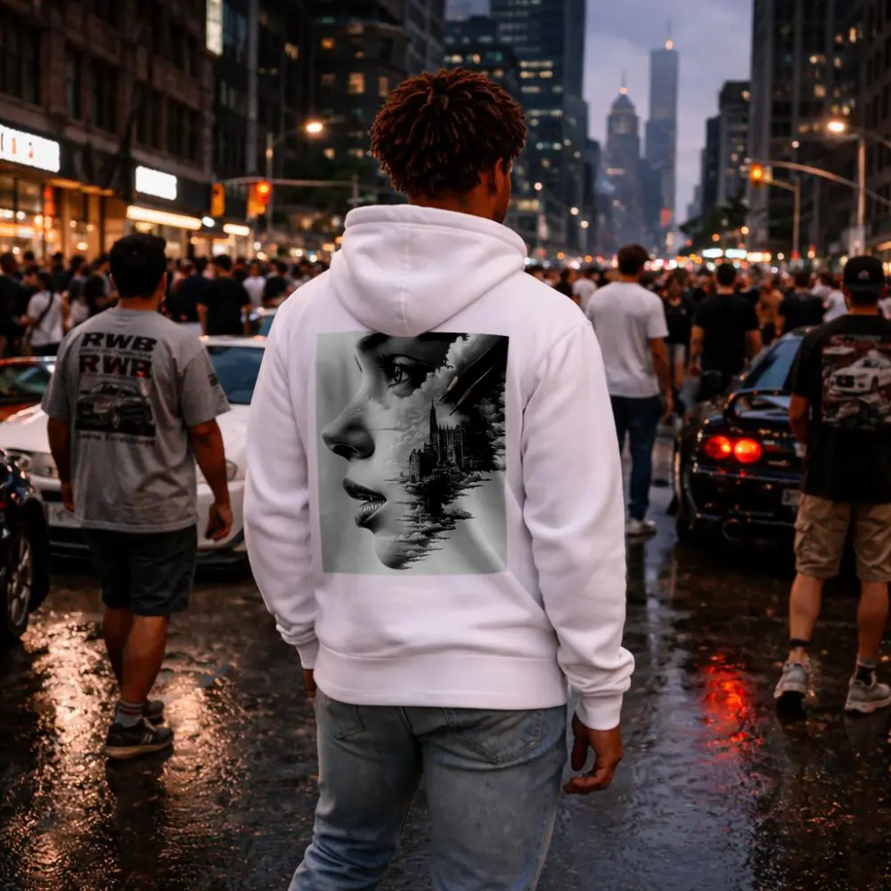 Woman Face City Skyline Pencil Drawing Art – Hoodies