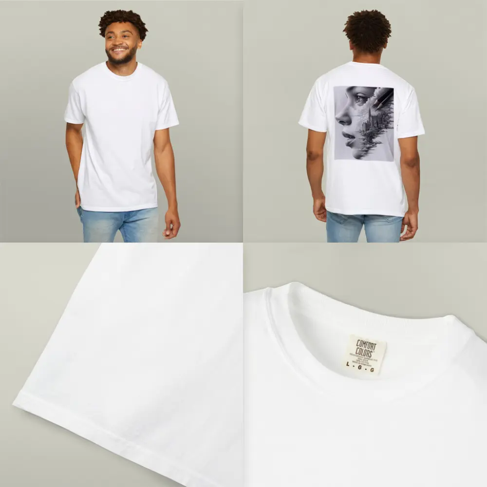 Woman Face City Skyline Pencil Drawing Art – T-Shirts