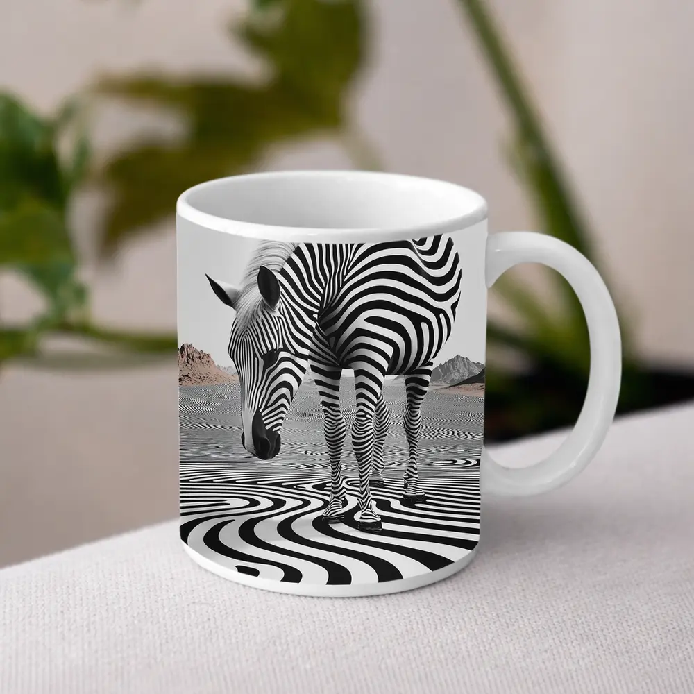 Zebra Standing on Wavy Black White Pattern – Mugs