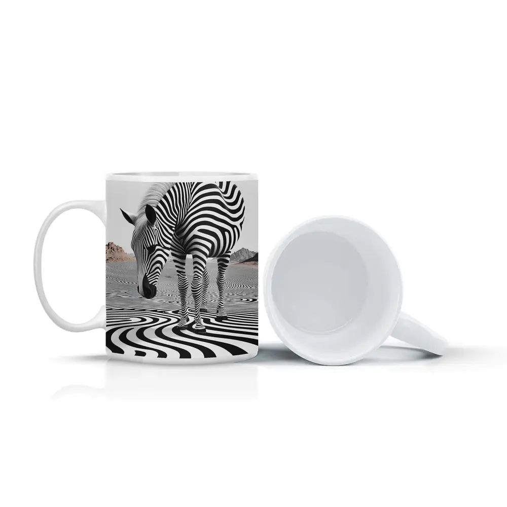 Zebra Standing on Wavy Black White Pattern – Mugs