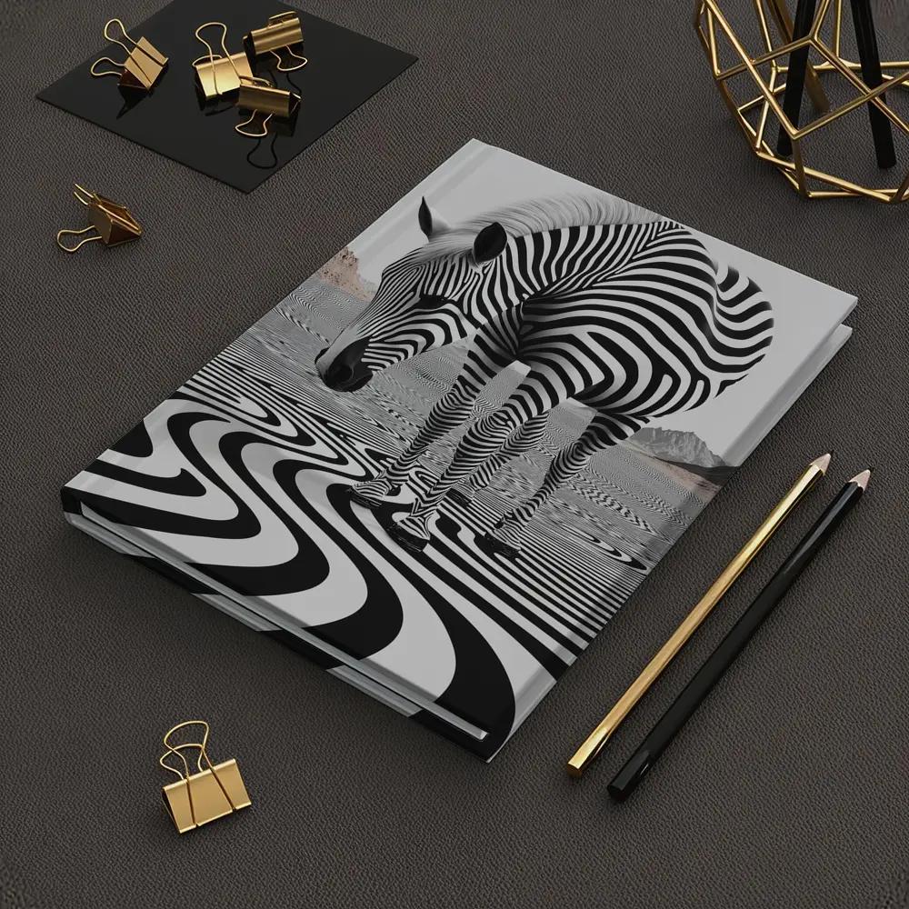 Zebra Standing on Wavy Black White Pattern – Notebooks