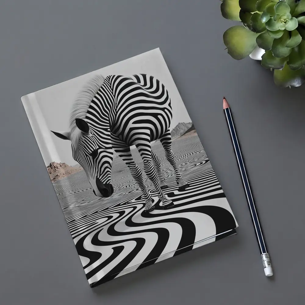 Zebra Standing on Wavy Black White Pattern – Notebooks