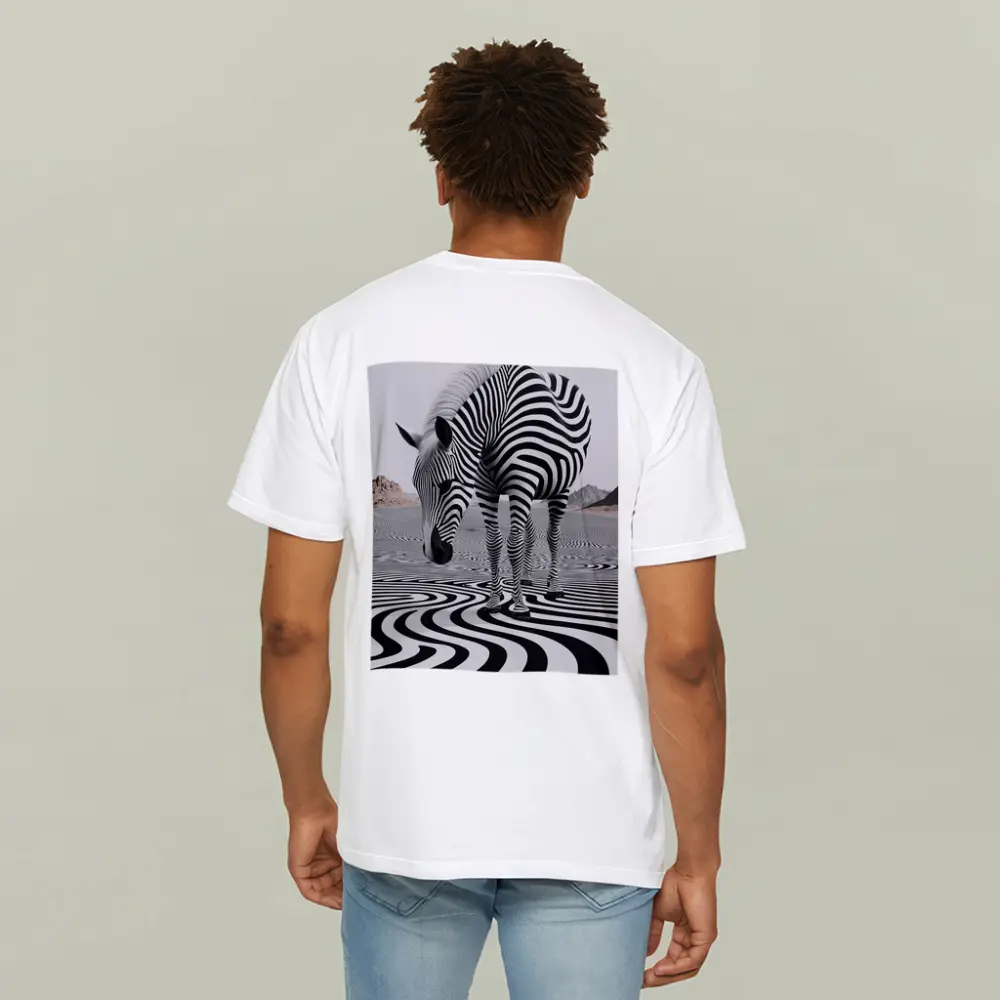 Zebra Standing on Wavy Black White Pattern – T-Shirts