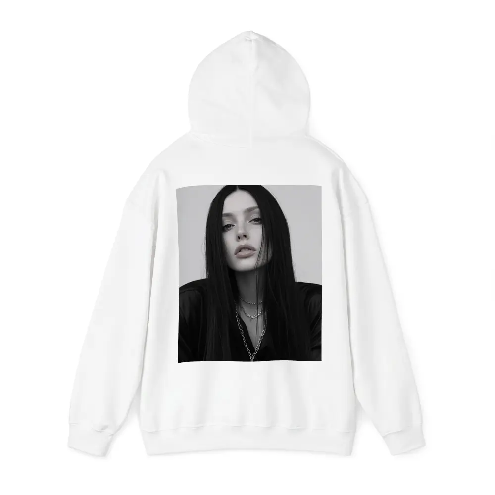 Dark Goth Woman Cross Necklace Gray Background – Hoodies