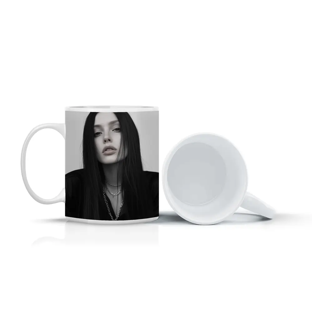 Dark Goth Woman Cross Necklace Gray Background – Mugs