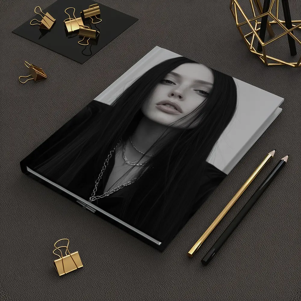 Dark Goth Woman Cross Necklace Gray Background – Notebooks