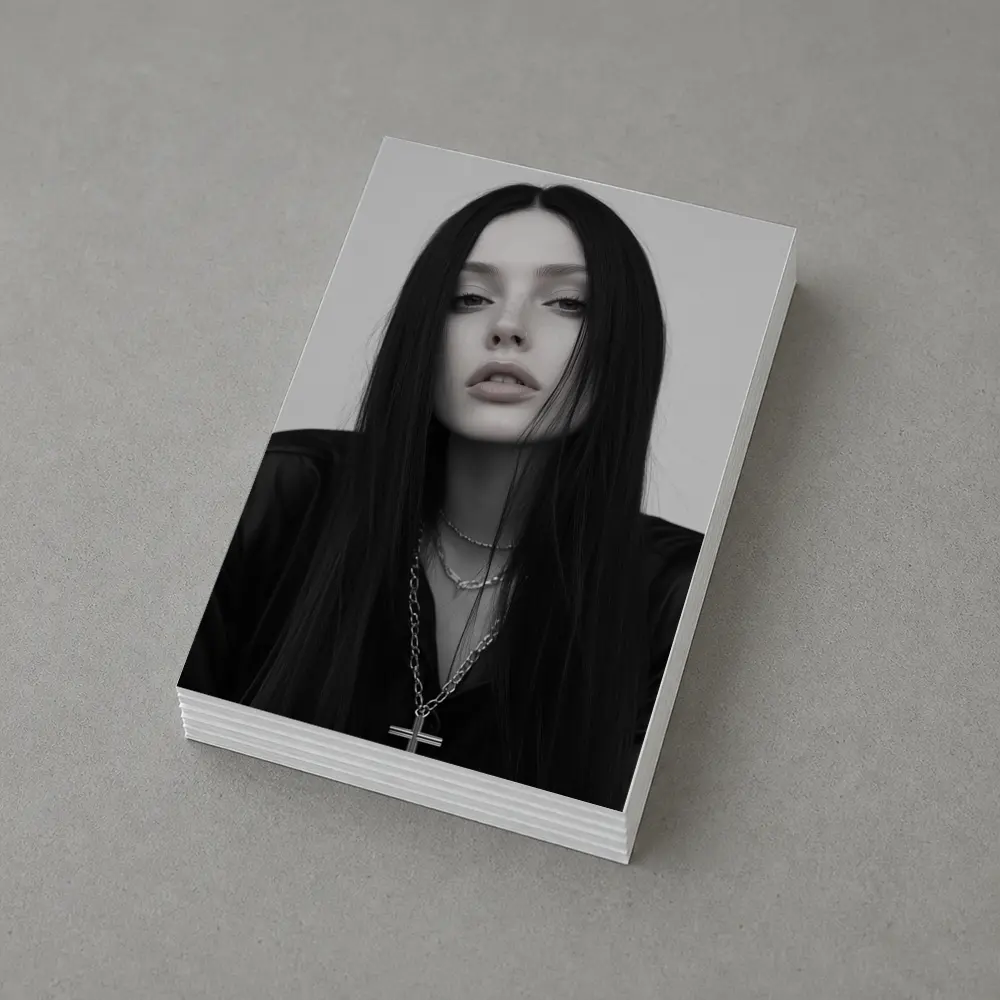 Dark Goth Woman Cross Necklace Gray Background – Postcards