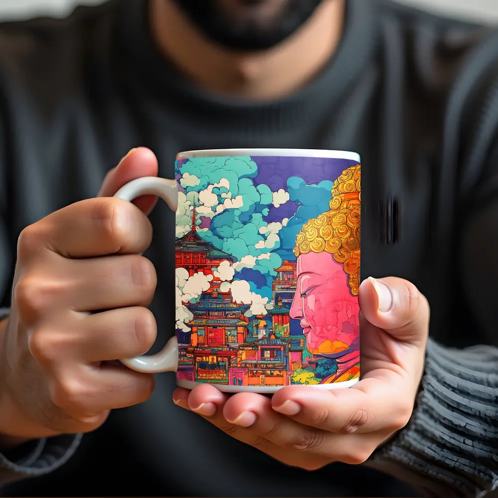 Buddha Head Asian Temple Pop Art – Mugs
