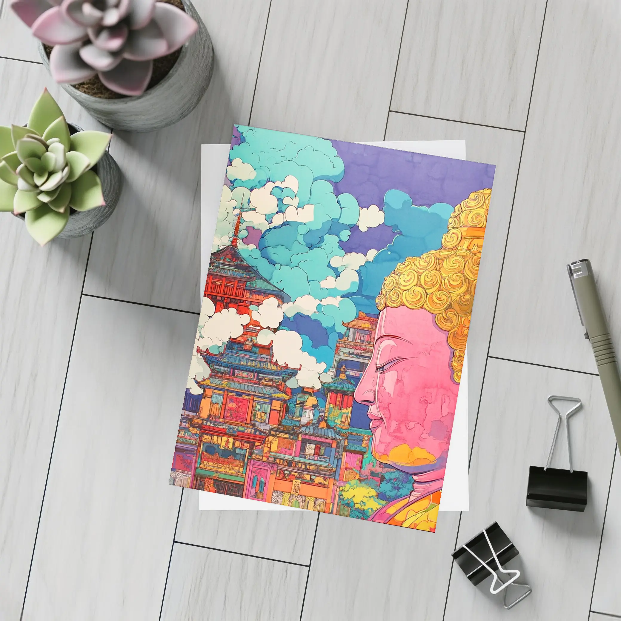 Buddha Head Asian Temple Pop Art – Postcards