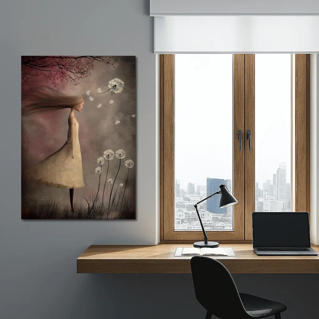 Girl Blowing Dandelion Seeds Fantasy Art – Wall Art