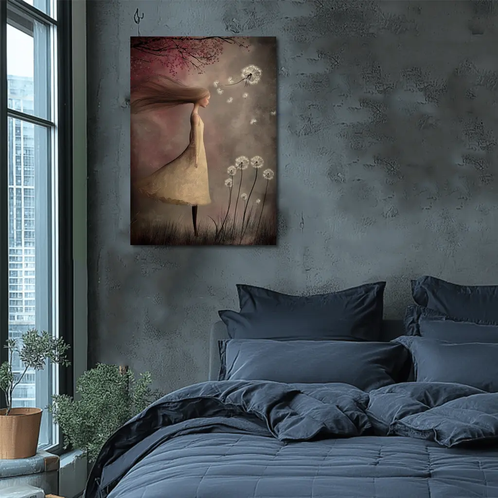 Girl Blowing Dandelion Seeds Fantasy Art – Wall Art