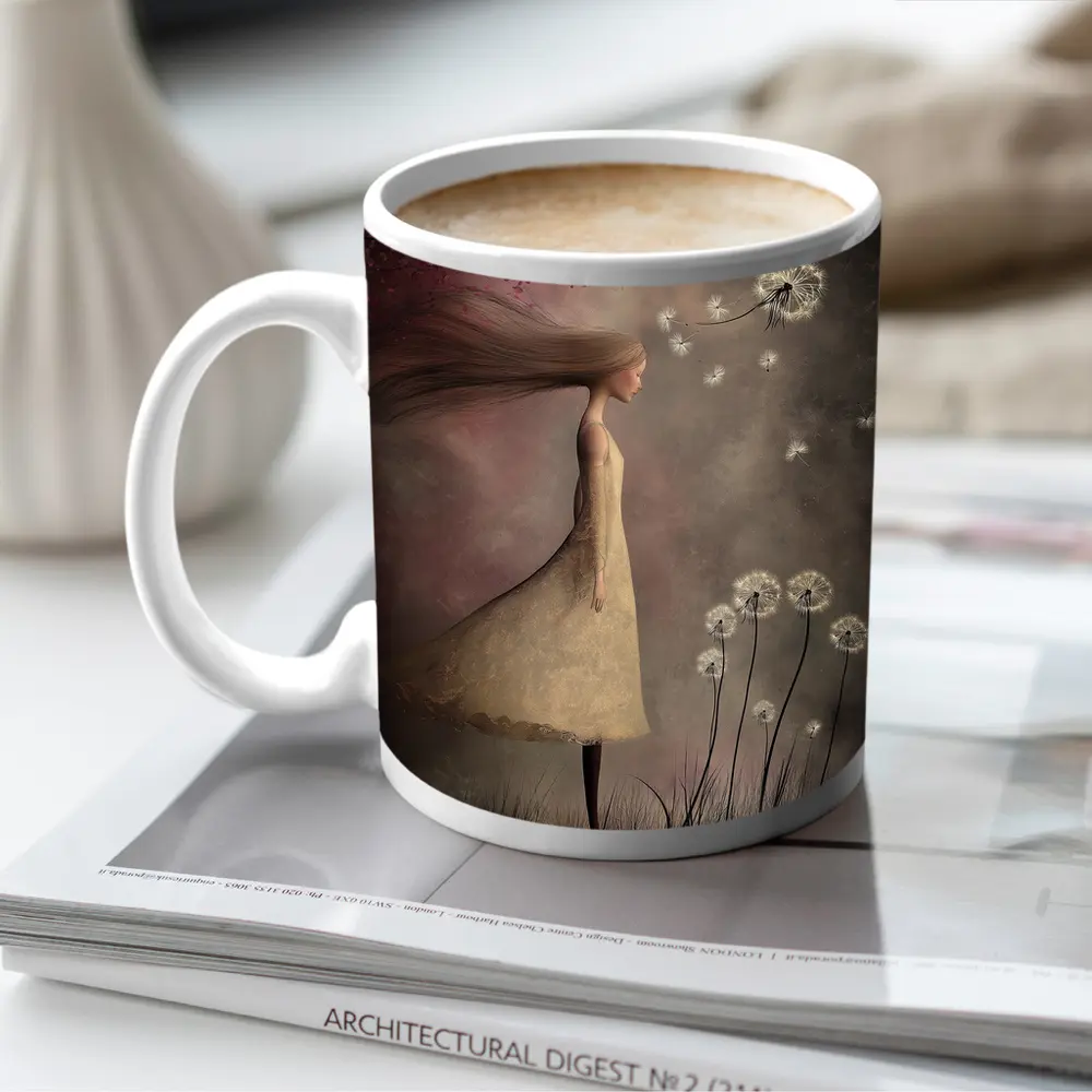 Girl Blowing Dandelion Seeds Fantasy Art – Mugs