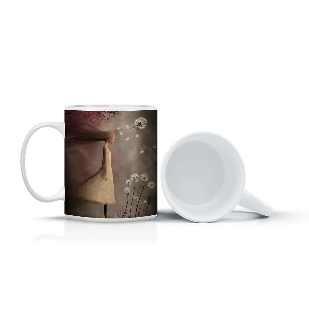 Girl Blowing Dandelion Seeds Fantasy Art – Mugs