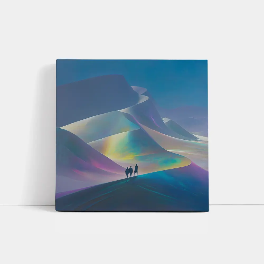 Three Figures Walking Iridescent Abstract Dunes – Wall Art