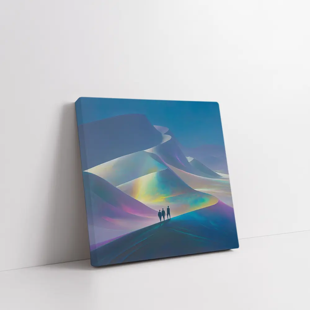 Three Figures Walking Iridescent Abstract Dunes – Wall Art