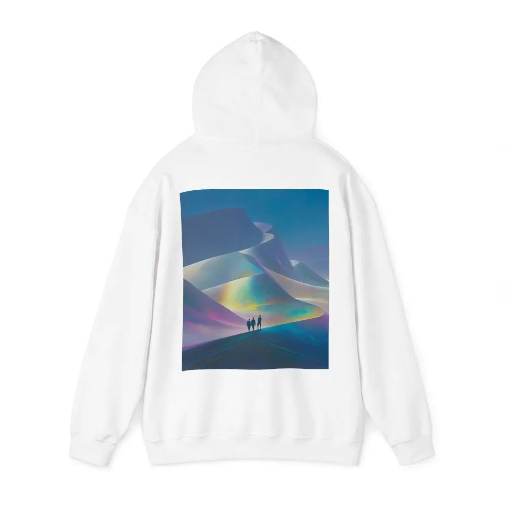 Three Figures Walking Iridescent Abstract Dunes – Hoodies