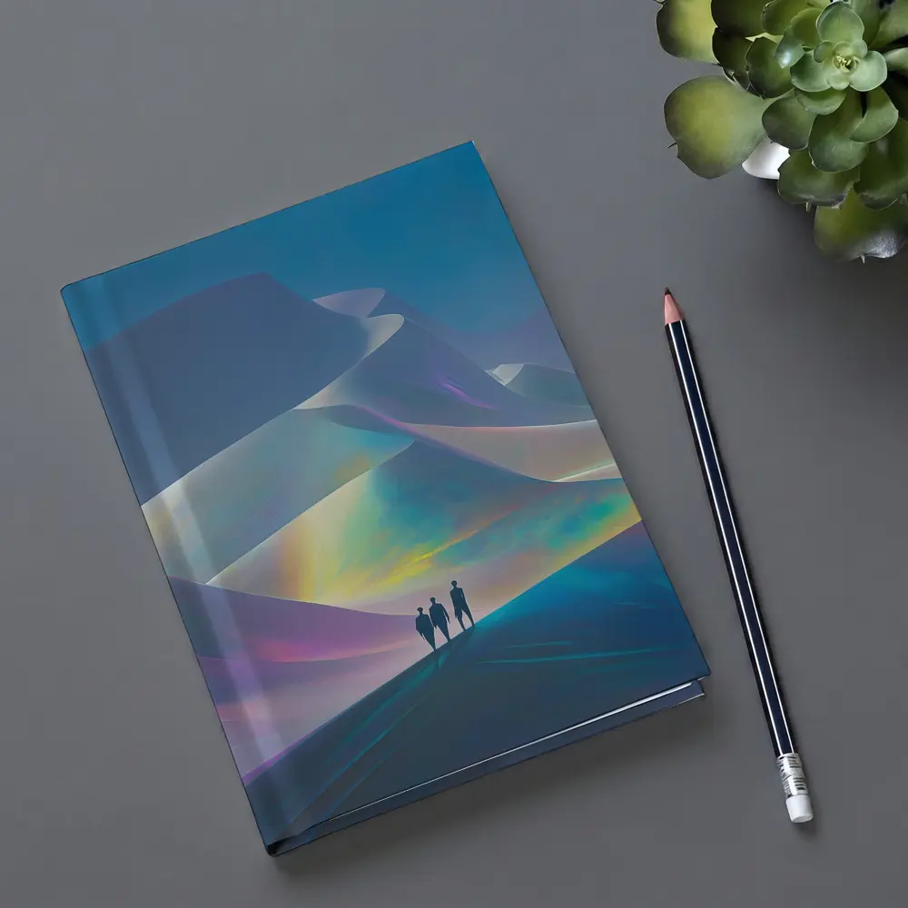 Three Figures Walking Iridescent Abstract Dunes – Notebooks