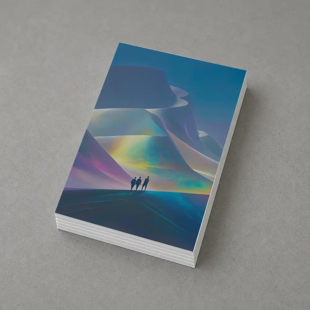 Three Figures Walking Iridescent Abstract Dunes – Postcards