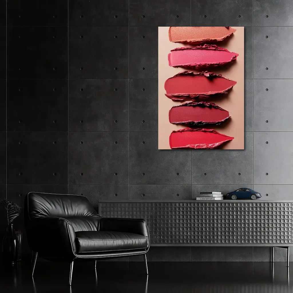 Lipstick Swatches Pink Red Tones Beige Background – Wall Art