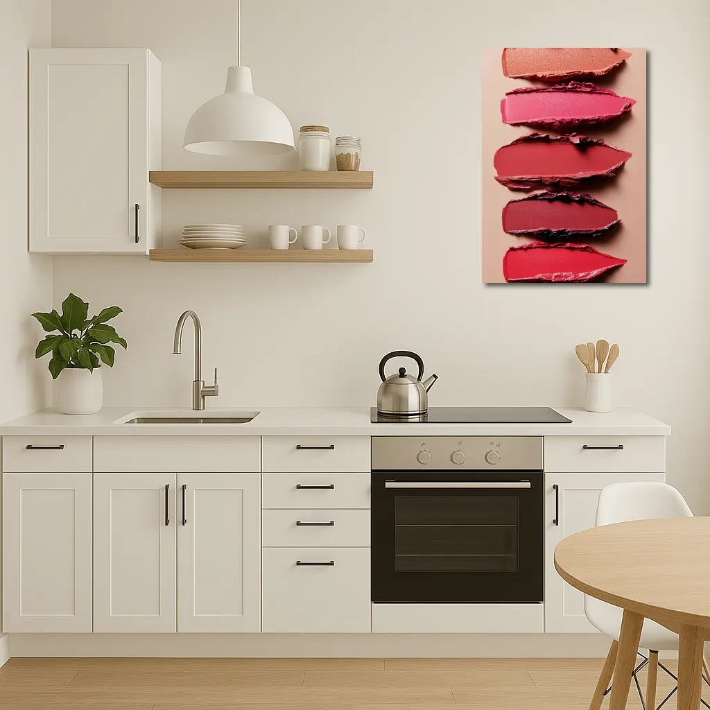 Lipstick Swatches Pink Red Tones Beige Background – Wall Art