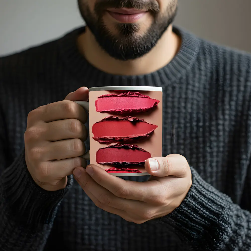 Lipstick Swatches Pink Red Tones Beige Background – Mugs