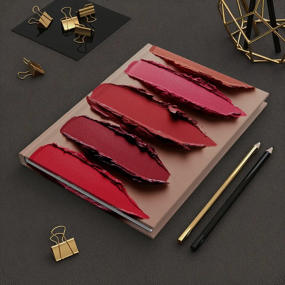 Lipstick Swatches Pink Red Tones Beige Background – Notebooks