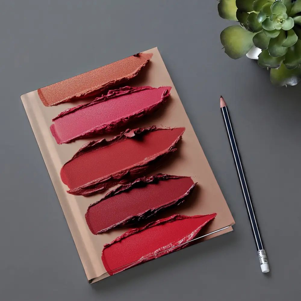Lipstick Swatches Pink Red Tones Beige Background – Notebooks