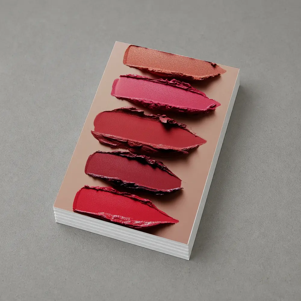 Lipstick Swatches Pink Red Tones Beige Background – Postcards