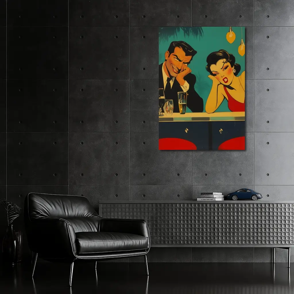 Retro Pop Art Couple Bar Scene – Wall Art