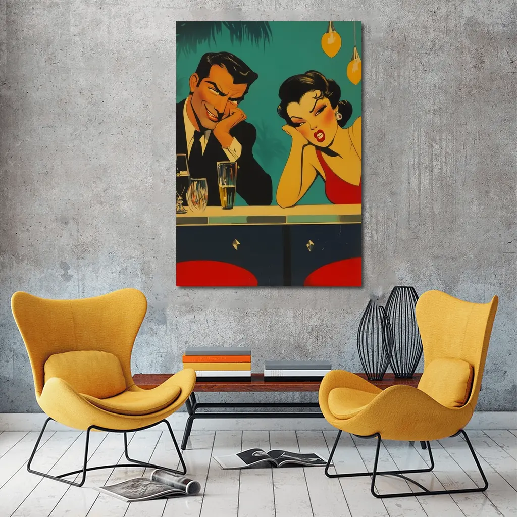 Retro Pop Art Couple Bar Scene – Wall Art
