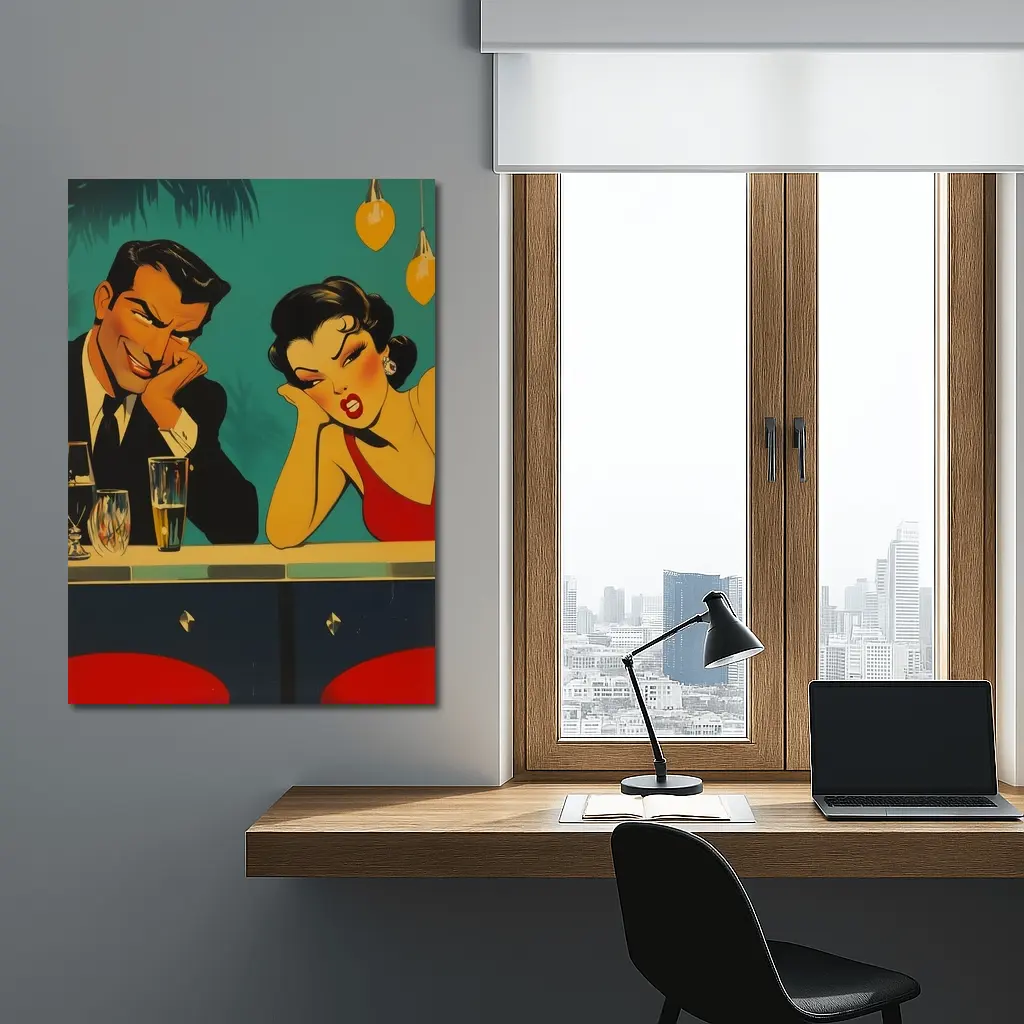 Retro Pop Art Couple Bar Scene – Wall Art