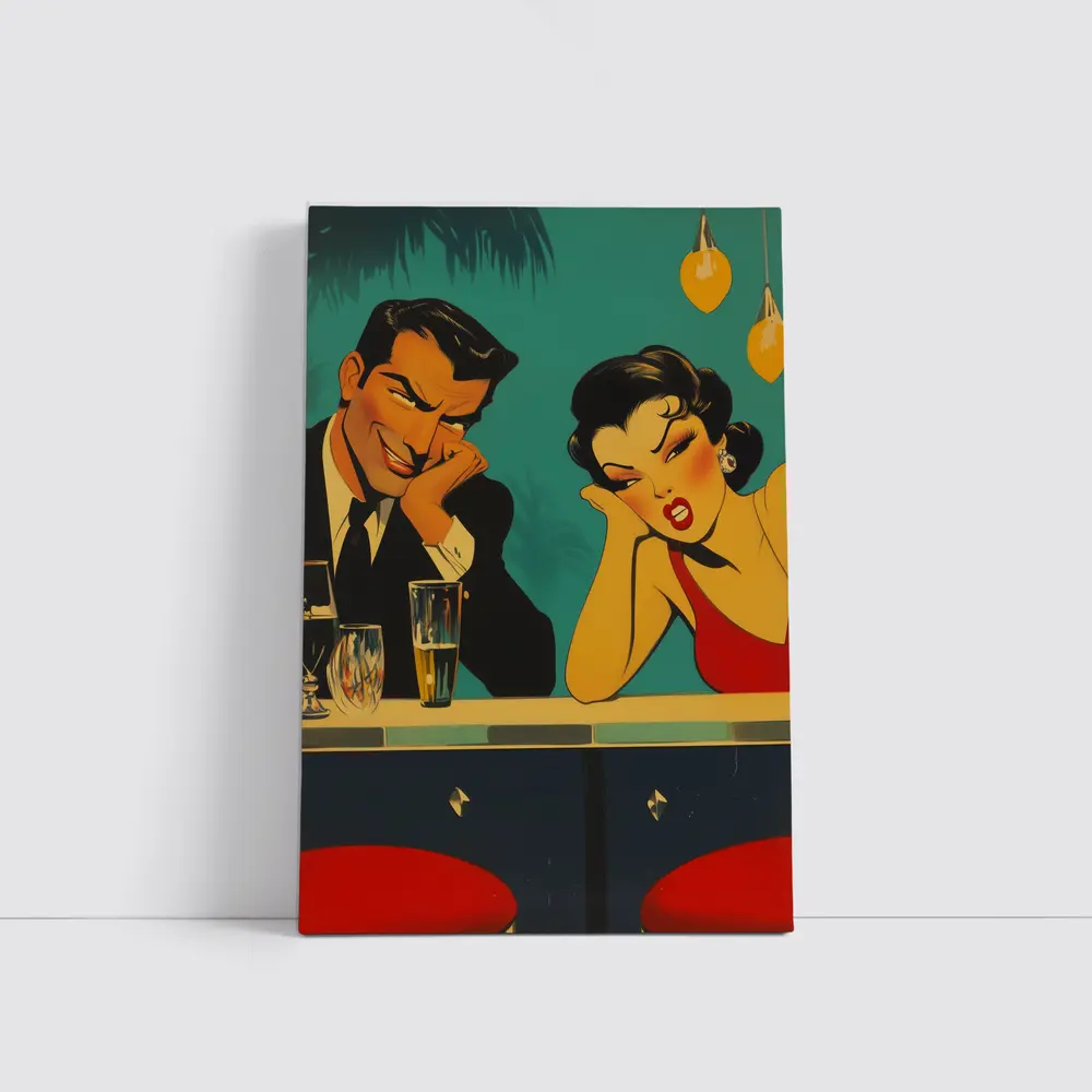 Retro Pop Art Couple Bar Scene – Wall Art