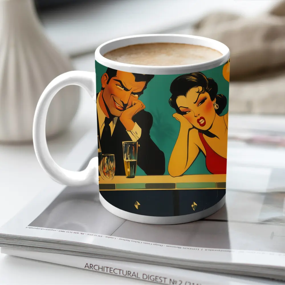 Retro Pop Art Couple Bar Scene – Mugs