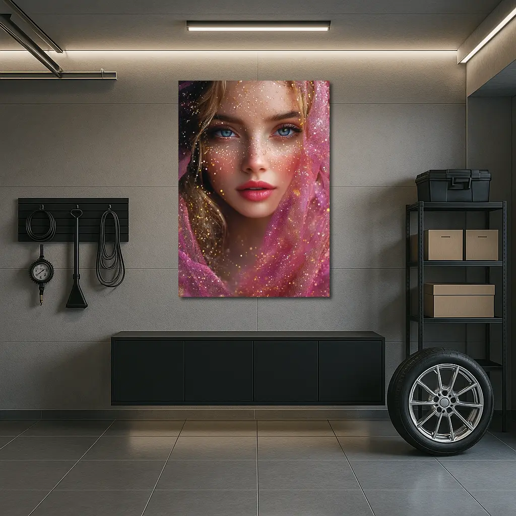 Blue Eyed Woman Pink Glitter Fantasy Portrait – Wall Art