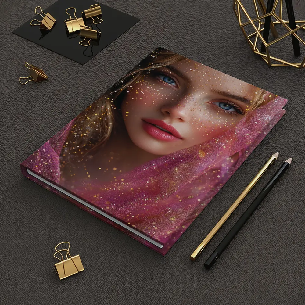 Blue Eyed Woman Pink Glitter Fantasy Portrait – Notebooks