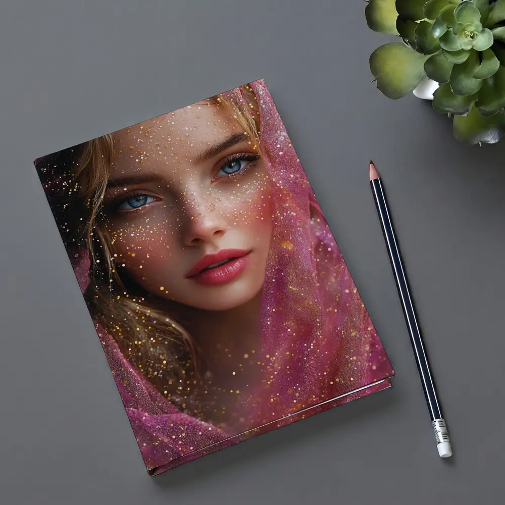 Blue Eyed Woman Pink Glitter Fantasy Portrait – Notebooks