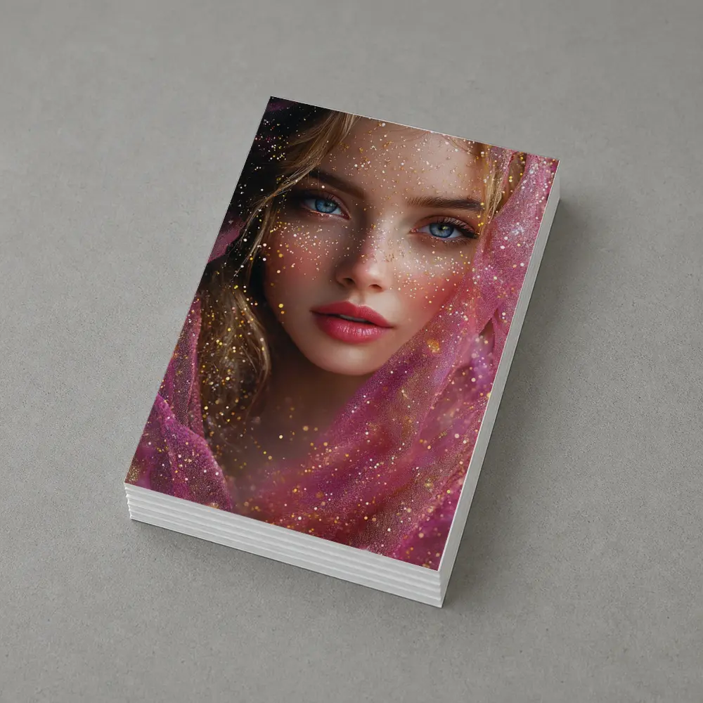 Blue Eyed Woman Pink Glitter Fantasy Portrait – Postcards